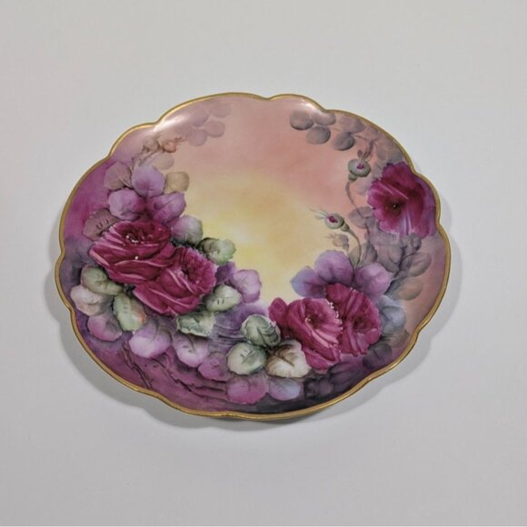 Elite Works Hand Painted Limoges Plate 9" Floral Design Scalloped Edge Gold Trim - Picture 4 of 11